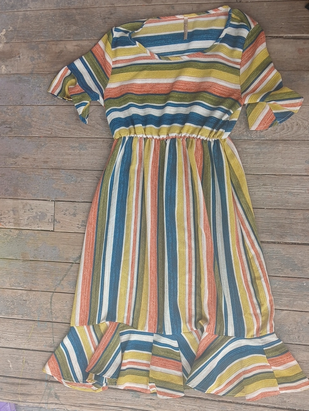 Guc Paolino Boho Style Mulri Color Midi Dress Ruffle Hem